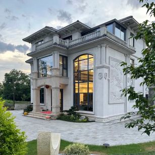 济南 白麻花岗岩私人别墅干挂石材豪华定制