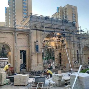 济南 黄金麻荔枝面花岗岩小区门楼外墙干挂