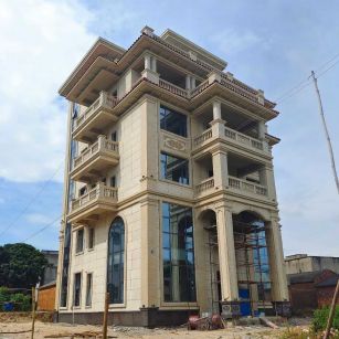 济南 黄金麻花岗岩石材别墅外墙干挂搭配（雕花栏杆花瓶柱门楼罗马柱）