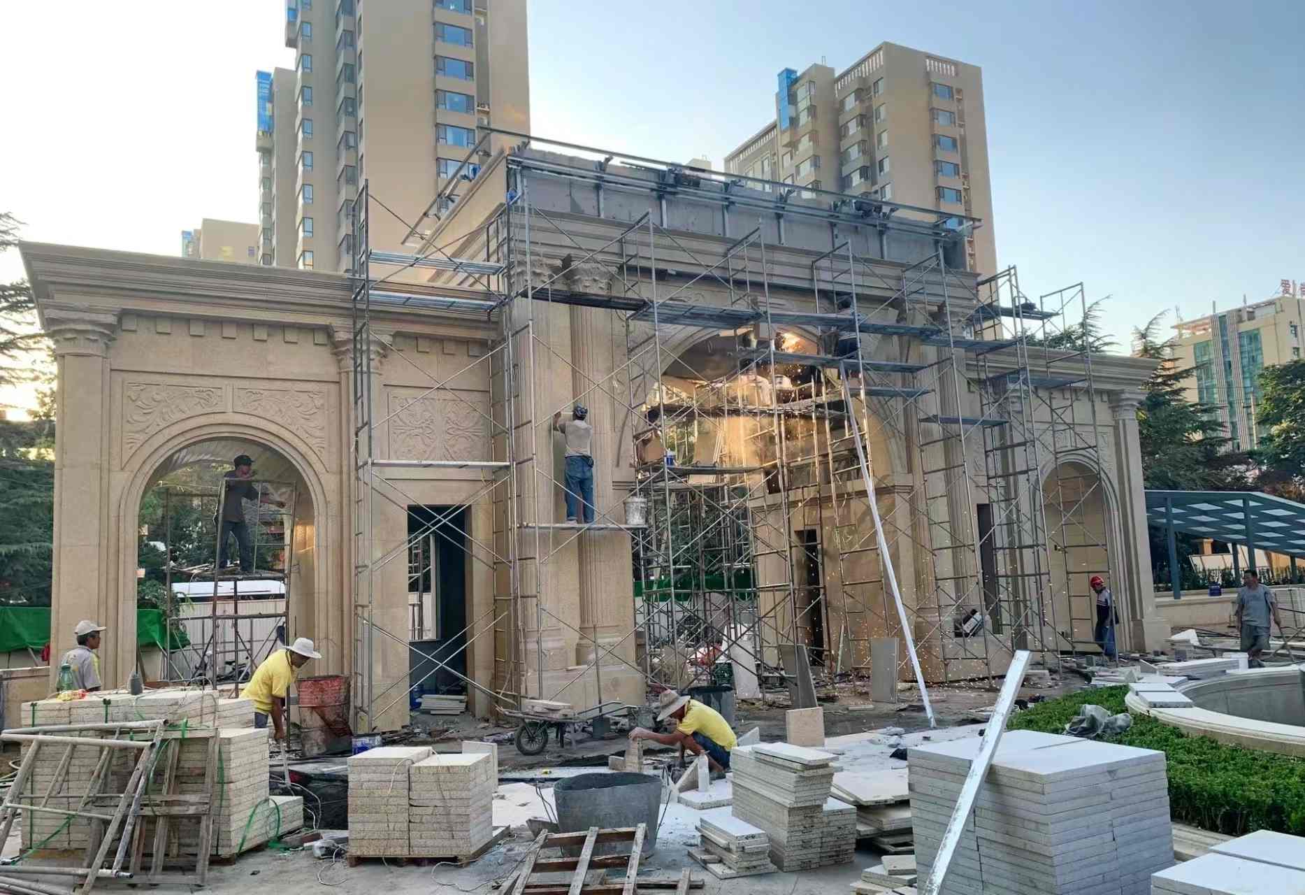 济南 黄金麻荔枝面花岗岩小区门楼外墙干挂