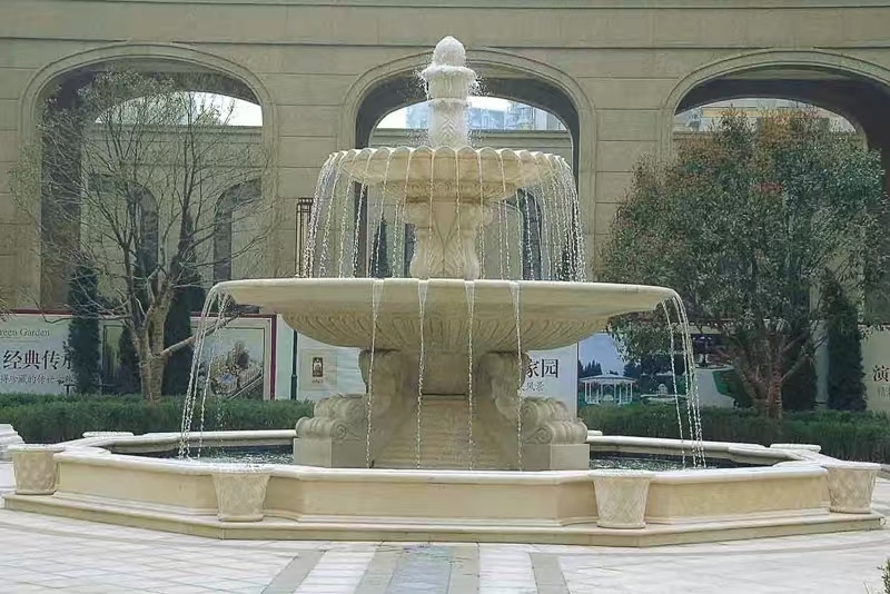 济南 黄金麻花岗岩异型加工——户外庭院石雕流水喷泉