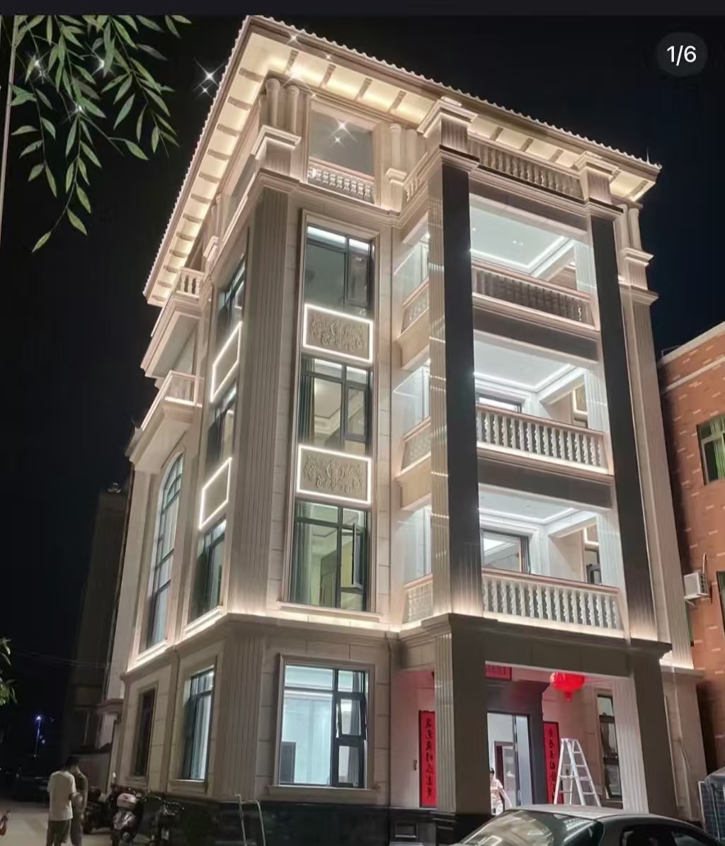 济南 芝麻白花岗岩别墅外墙夜间效果