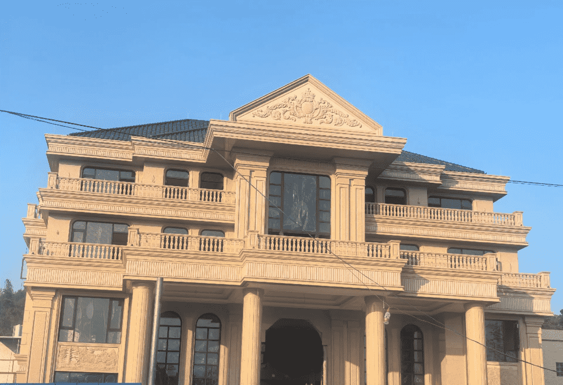 济南黄金麻别墅外墙干挂石材效果示例